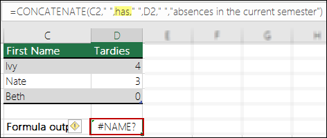 텍스트 값에 큰따옴표가 누락되어 #NAME? 오류 발생