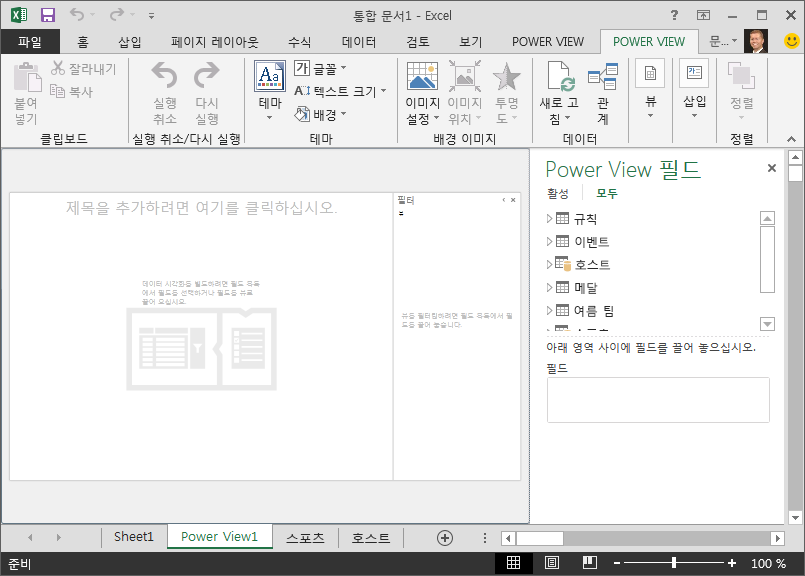 Excel의 빈 Power View 보고서