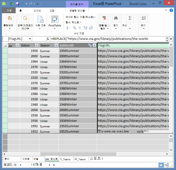 PowerPivot 및 DAX로 URL 필드 만들기