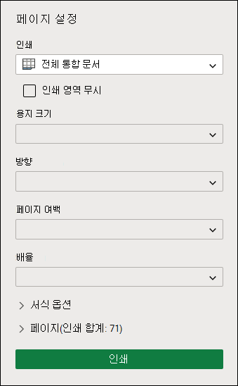 웹용 Excel 전체 통합 문서 인쇄