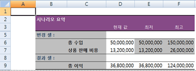 Excel 시나리오 요약 보고서