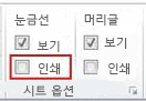 페이지 레이아웃 탭의 시트 옵션 그룹