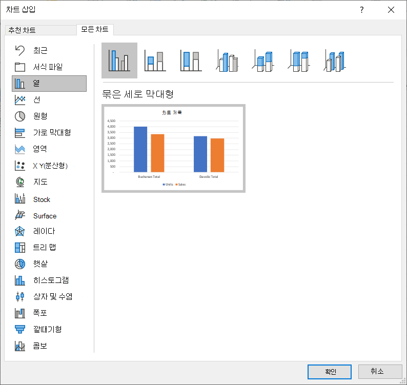 차트 삽입 대화 상자