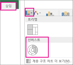 Windows용 Office 2016의 삽입 탭의 선버스트 차트 종류