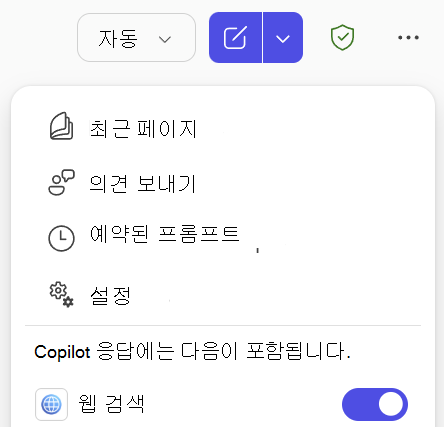 Copilot Chat 웹 검색 토글의 스크린샷