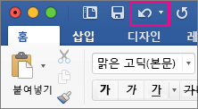리본 메뉴에서 강조 표시된 실행 취소 명령