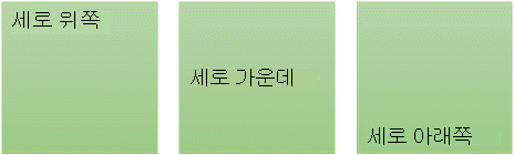 세 가지 세로 텍스트 맞춤 옵션: 위쪽, 가운데 및 아래쪽