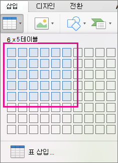 눈금이 있는 표 삽입