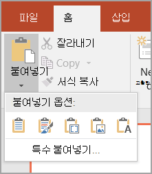 특수 붙여넣기 선택