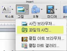 리본의 홈 탭에 있는 삽입에서 파일에서 그림 그림을 > 클릭합니다.