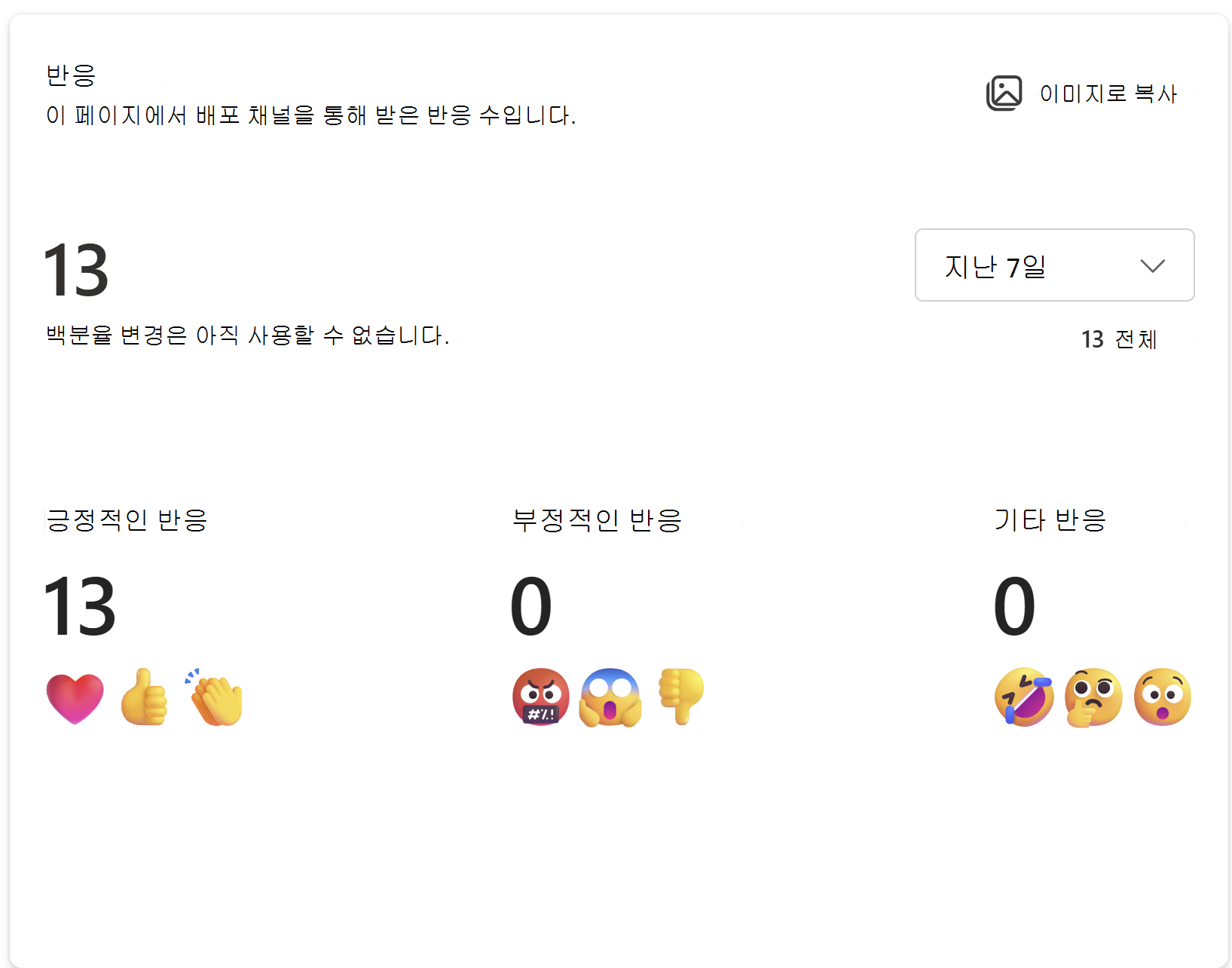 이 페이지가 배포 채널을 통해 받은 반응 수의 이미지를 보여 줍니다.