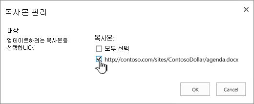 업데이트할 대상 복사본 선택