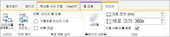 리본 편집의 미디어 탭