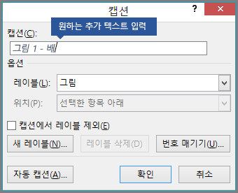 레이블 필드에 캡션에 대한 선택적 사용자 지정 텍스트를 입력합니다.