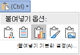 옵션을 표시하도록 확장된 Word 붙여넣기 옵션 단추입니다.