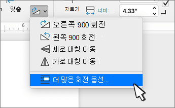더 많은 회전 옵션 메뉴 항목