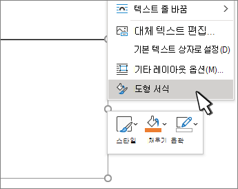 선택한 도형 메뉴 항목 서식 지정