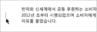 여백 근처에 강조 표시된 표식