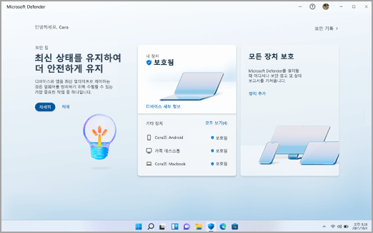 Windows의 Microsoft Defender 대시보드