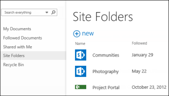 팔로우 중인 SharePoint Online 사이트 목록을 보려면 Office 365의 빠른 작업 표시줄에서 사이트 폴더를 선택합니다.