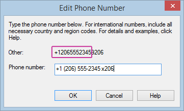 내선 번호를 추가한 Lync 전화 번호 편집