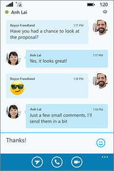 새로운 Windows Phone용 비즈니스용 Skype 디자인 - 대화 창