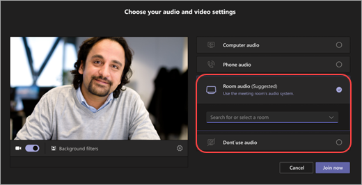 Microsoft Teams 룸 오디오 및 비디오 설정을 변경하는 방법을 보여 주는 스크린샷