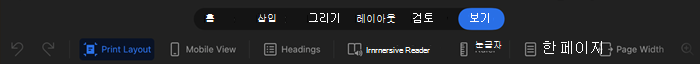 선택한 보기>몰입형 판독기를 보여 주는 ipad의 단어 스크린샷, 페이지 색, 열 너비 및 텍스트 간격에 대해 선택 항목을 사용할 수 있습니다.