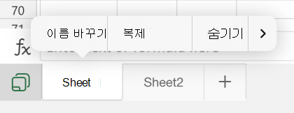 iOS용 Excel에서 시트 이름 바꾸기 옵션