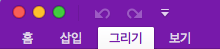 그리기 탭이 선택된 Mac 리본을 표시합니다.