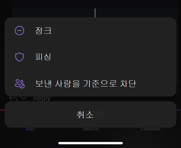Outlook Mobile용 정크 메일 하위 메뉴