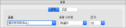 대화 상자의 글꼴 선택