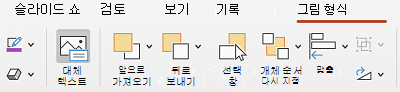 Mac용 PowerPoint 리본 메뉴의 대체 텍스트 단추입니다.