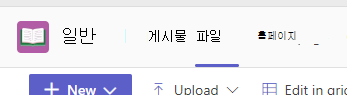Teams 채널의 Files 탭을 보여주는 스크린샷.