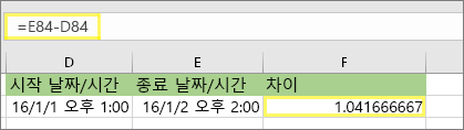 =E84-D84 및 결과 1.041666667