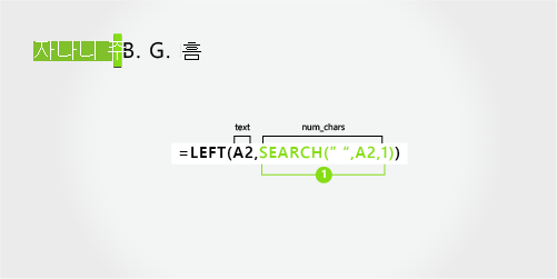 이름, 성, 두 개의 중간 이름 이니셜을 구분하는 수식