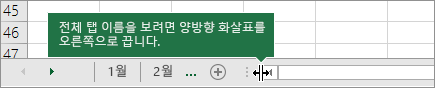 양방향 화살표를 오른쪽으로 끌어 하나 이상의 탭을 표시합니다