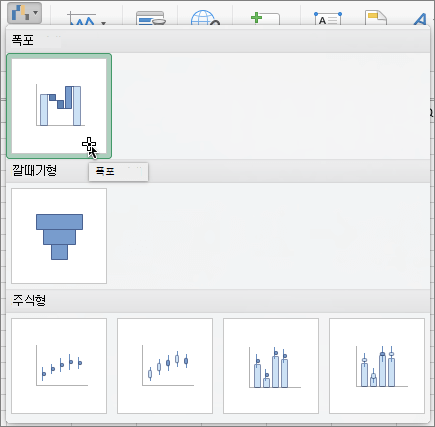 리본 메뉴의 폭포 차트
