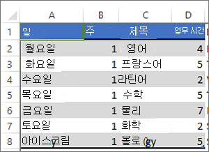 행에 색이 번갈아 적용된 표