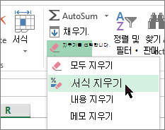 서식 옵션 지우기