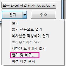 열기 및 복구 명령