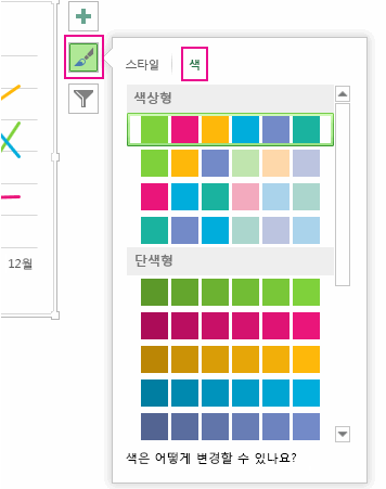 차트 모양 사용자 지정 창의 색 탭