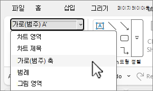 가로 축이 선택된 현재 선택 영역