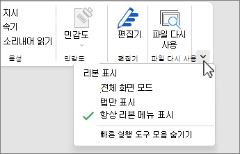 리본 표시 옵션 메뉴