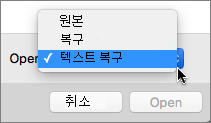 복구 텍스트 열기 > 를 클릭한 다음 손상된 문서를 열어 복구를 시도합니다.
