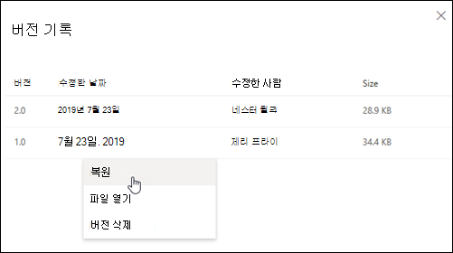 버전 기록 창