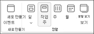 일정 보기를 변경하기 위한 선택 항목이 있는 새 Outlook의 리본 메뉴 스크린샷