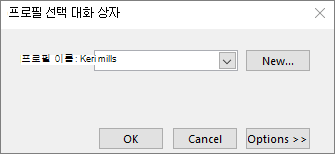 새 프로필 이름이 표시된 프로필 선택 대화 상자