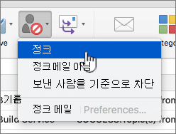 메시지를 정크 메뉴 항목으로 표시
