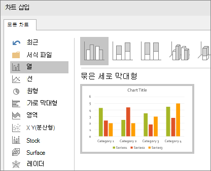 PowerPoint에서 세로 막대형 차트 선택 영역 표시